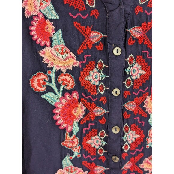 Anthropologie Solitaire Top Blouse 1/2 Button Popover Embroidered Boho Size L - Picture 5 of 12